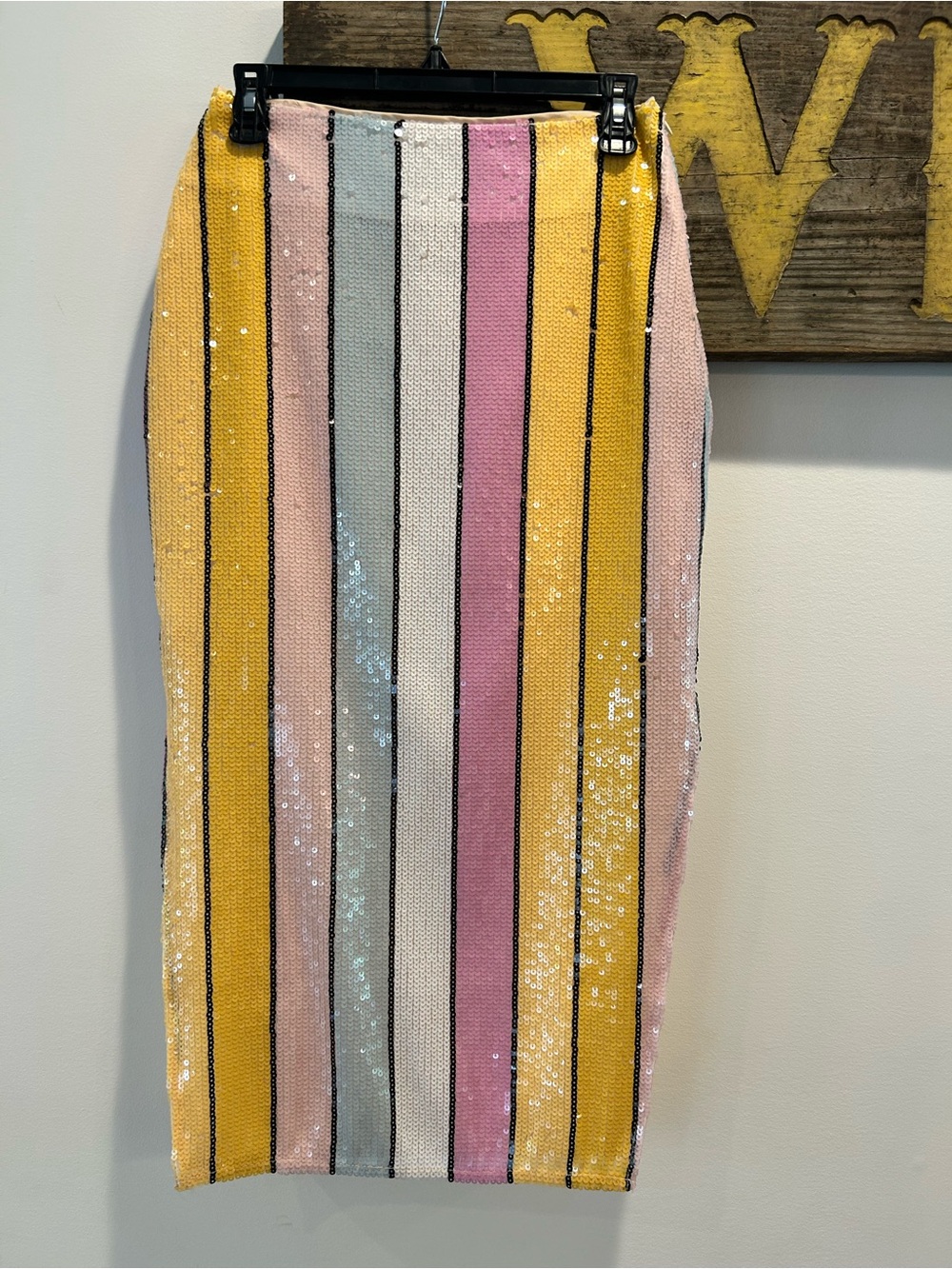 GYTO Collection - Sequin Striped Pencil Skirt in Yellow, Pink, Cream